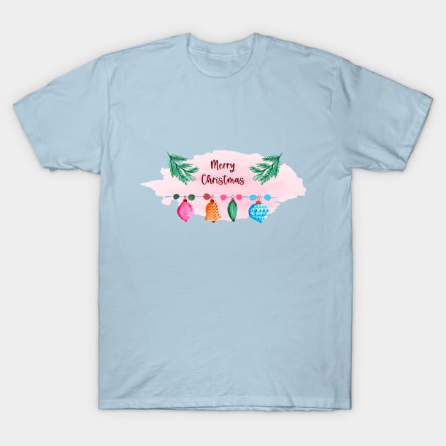 Merry Christmas Watercolor design - Colorful Baubles, Ornaments, Decoration T-Shirt by gabby.gp.designs